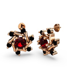 Siyah zirkon ve garnet 18 ayar rose altın küpe