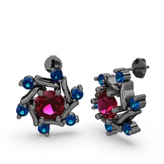 Floren Küpe - Lab safir ve rodolit garnet 925 ayar siyah rodyum kaplama gümüş küpe #13hkvqg