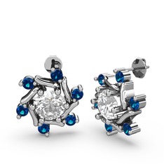 Floren Küpe - Lab safir ve pırlanta 14 ayar beyaz altın küpe (1 karat) #13n4yem