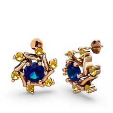 Floren Küpe - Sitrin ve lab safir 8 ayar rose altın küpe #13q7620