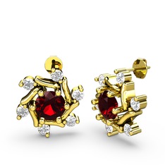 Floren Küpe - Swarovski ve garnet 18 ayar altın küpe #13urr1v