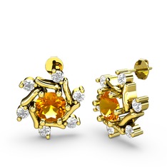 Floren Küpe - Swarovski ve sitrin 8 ayar altın küpe #149fqmz