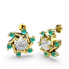 Kök zümrüt ve swarovski 14 ayar altın küpe