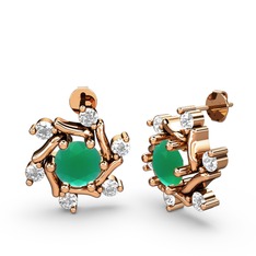 Floren Küpe - Swarovski ve kök zümrüt 14 ayar rose altın küpe #14wfbyu