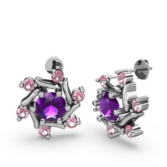 Floren Küpe - Pembe kuvars ve ametist 925 ayar gümüş küpe #14yzslb