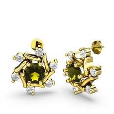 Floren Küpe - Swarovski ve peridot 14 ayar altın küpe #1509nul