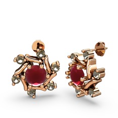 Floren Küpe - Dumanlı kuvars ve kök yakut 8 ayar rose altın küpe #150i3si