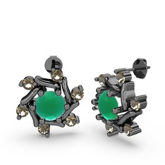 Floren Küpe - Dumanlı kuvars ve kök zümrüt 925 ayar siyah rodyum kaplama gümüş küpe #157ejge