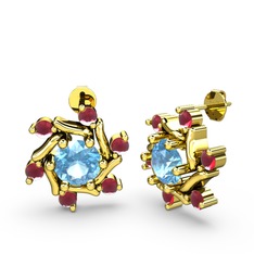 Floren Küpe - Kök yakut ve akuamarin 8 ayar altın küpe #15ah8s3