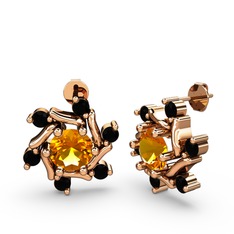 Floren Küpe - Siyah zirkon ve sitrin 8 ayar rose altın küpe #15frqa7