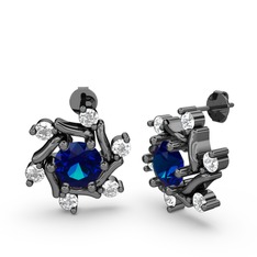 Floren Küpe - Swarovski ve lab safir 925 ayar siyah rodyum kaplama gümüş küpe #15mwcr7