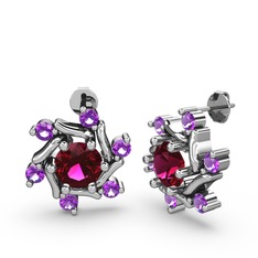 Floren Küpe - Ametist ve rodolit garnet 18 ayar beyaz altın küpe #15tnuc3