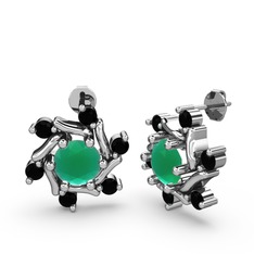 Floren Küpe - Siyah zirkon ve kök zümrüt 18 ayar beyaz altın küpe #15y0076