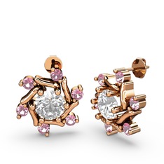 Floren Küpe - Pembe kuvars ve swarovski 18 ayar rose altın küpe #16kpc01