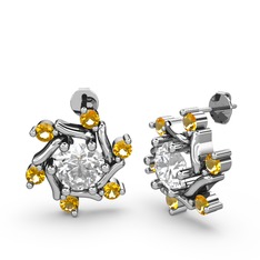 Floren Küpe - Sitrin ve beyaz zirkon 925 ayar gümüş küpe #16ryrm1