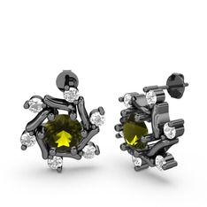 Floren Küpe - Swarovski ve peridot 925 ayar siyah rodyum kaplama gümüş küpe #16v5mmu