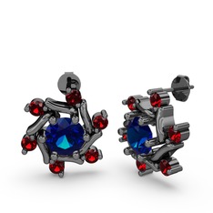 Garnet ve lab safir 925 ayar siyah rodyum kaplama gümüş küpe