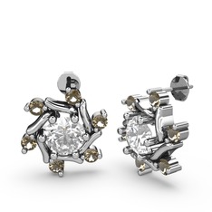 Floren Küpe - Dumanlı kuvars ve swarovski 925 ayar gümüş küpe #178uh4a