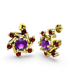 Garnet ve ametist 8 ayar altın küpe