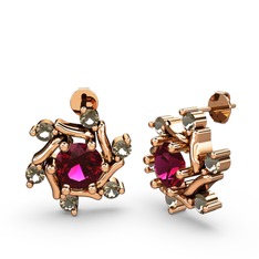 Floren Küpe - Dumanlı kuvars ve rodolit garnet 18 ayar rose altın küpe #19q0th3