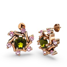Pembe kuvars ve peridot 8 ayar rose altın küpe