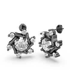 Floren Küpe - Swarovski ve beyaz zirkon 925 ayar siyah rodyum kaplama gümüş küpe #1adldn7