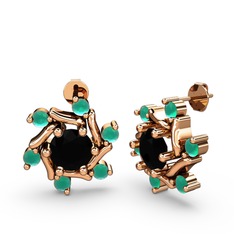 Floren Küpe - Kök zümrüt ve siyah zirkon 925 ayar rose altın kaplama gümüş küpe #1bdd0c7