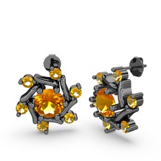 Floren Küpe - Sitrin 925 ayar siyah rodyum kaplama gümüş küpe #1bks80o