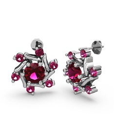 Floren Küpe - Rodolit garnet 14 ayar beyaz altın küpe #1bullhf