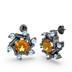 Floren Küpe - Akuamarin ve sitrin 925 ayar siyah rodyum kaplama gümüş küpe #1bw5yb7