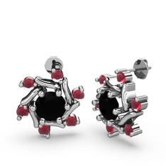 Floren Küpe - Kök yakut ve siyah zirkon 14 ayar beyaz altın küpe #1c4iyri