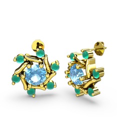 Floren Küpe - Kök zümrüt ve akuamarin 925 ayar altın kaplama gümüş küpe #1cmil26