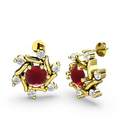 Floren Küpe - Beyaz zirkon ve kök yakut 14 ayar altın küpe #1cmkxyf