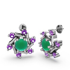 Floren Küpe - Ametist ve kök zümrüt 14 ayar beyaz altın küpe #1cmlkmp