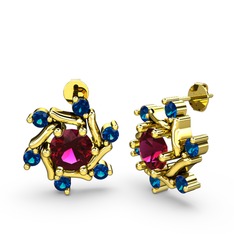 Floren Küpe - Lab safir ve rodolit garnet 18 ayar altın küpe #1d8ss0w