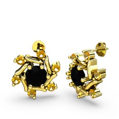 Floren Küpe - Sitrin ve siyah zirkon 18 ayar altın küpe #1dy40rw