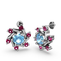 Rodolit garnet ve akuamarin 925 ayar gümüş küpe