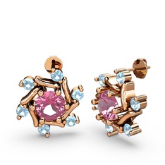 Floren Küpe - Akuamarin ve pembe kuvars 18 ayar rose altın küpe #1emvfdy