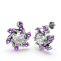 Ametist ve swarovski 8 ayar beyaz altın küpe