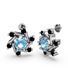 Floren Küpe - Siyah zirkon ve akuamarin 925 ayar gümüş küpe #1ey75a2