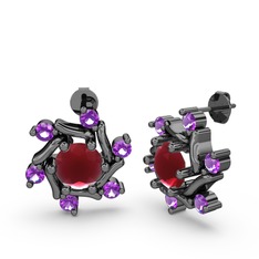 Floren Küpe - Ametist ve kök yakut 925 ayar siyah rodyum kaplama gümüş küpe #1f41wox