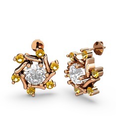 Sitrin ve swarovski 925 ayar rose altın kaplama gümüş küpe