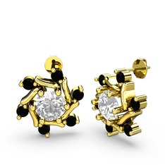 Siyah zirkon ve swarovski 18 ayar altın küpe