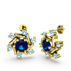 Floren Küpe - Akuamarin ve lab safir 8 ayar altın küpe #1fyo84r