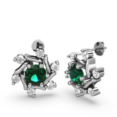 Swarovski ve yeşil kuvars 14 ayar beyaz altın küpe