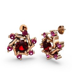 Rodolit garnet ve garnet 8 ayar rose altın küpe