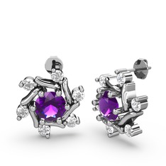 Floren Küpe - Beyaz zirkon ve ametist 14 ayar beyaz altın küpe #1i6ktdk