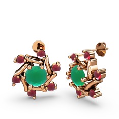 Floren Küpe - Kök yakut ve kök zümrüt 18 ayar rose altın küpe #1ifpa9w