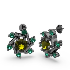 Yeşil kuvars ve peridot 925 ayar siyah rodyum kaplama gümüş küpe