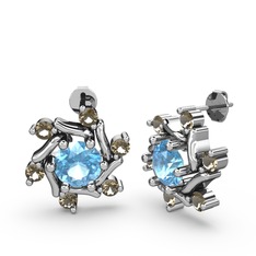 Floren Küpe - Dumanlı kuvars ve akuamarin 18 ayar beyaz altın küpe #1ihonpl